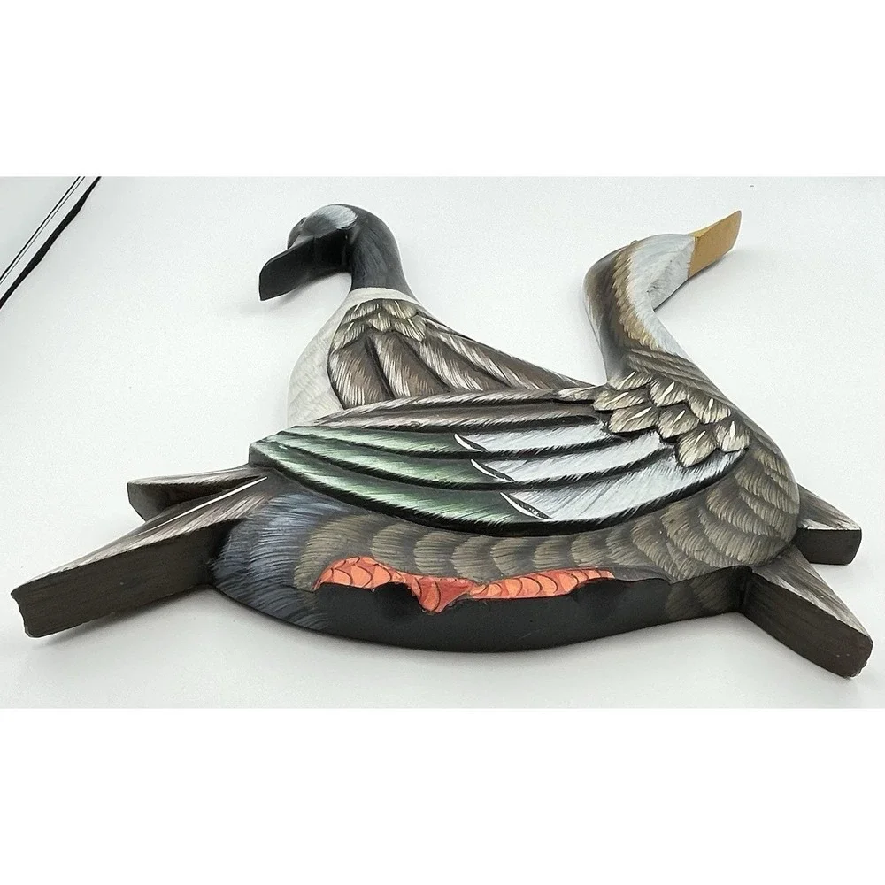 Vintage‎ Carved Wood Goose Duck Wall Art 14x13 Philippines Hand Painted